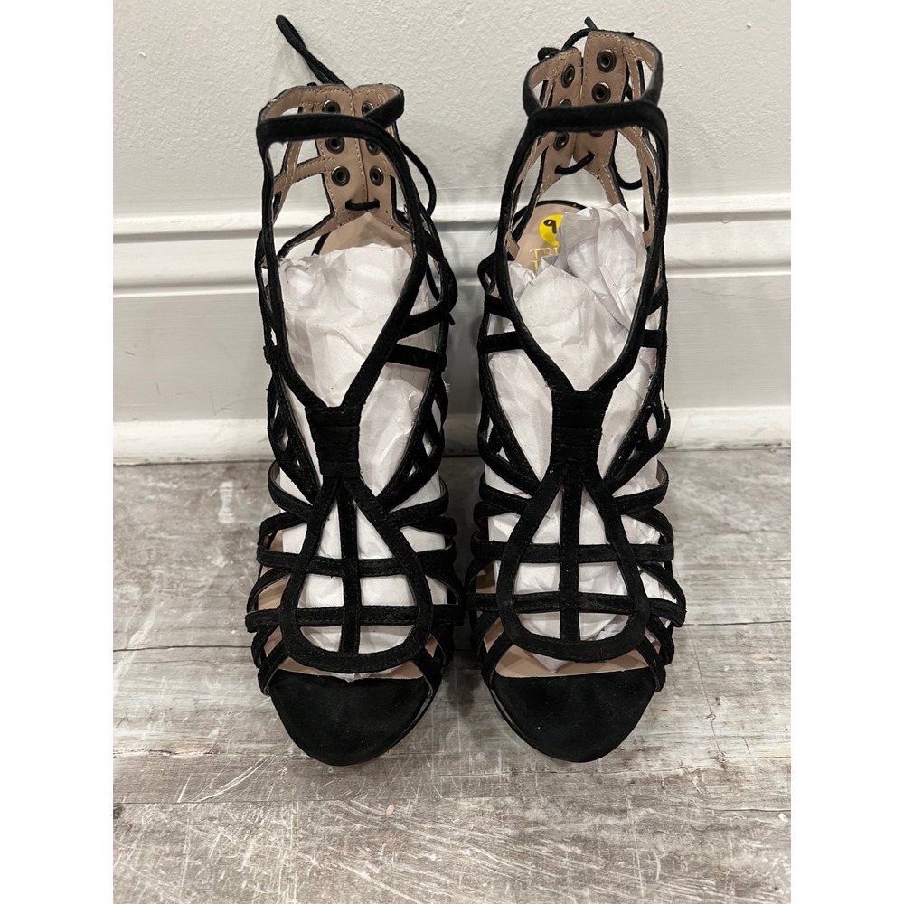 Truth or Dare by Madonna Sandals Women's 9.5 Black Suede Sculptural Wedge Heel